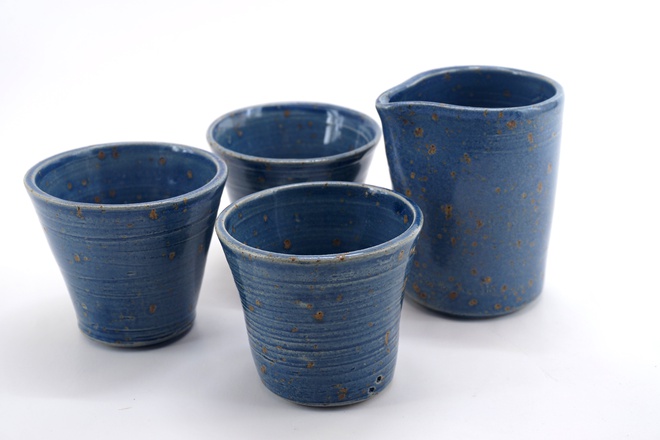 Set 3 kommetjes met kannetje in Jeans Blauw glazuur