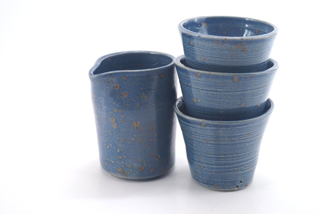 Set 3 kommetjes met kannetje in Jeans Blauw glazuur