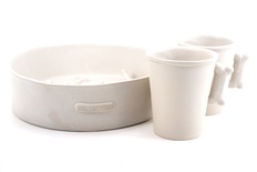 Slowfood eetschaal en twee bekers in winterwit mat glazuur