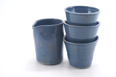 Set 3 kommetjes met kannetje in Jeans Blauw glazuur