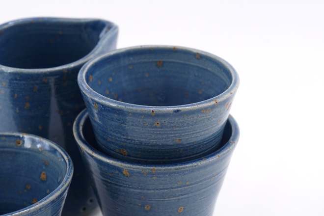 Set 3 kommetjes met kannetje in Jeans Blauw glazuur