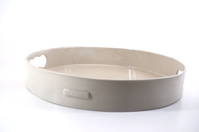 Rond dienblad met open handvatten in kiezel glans